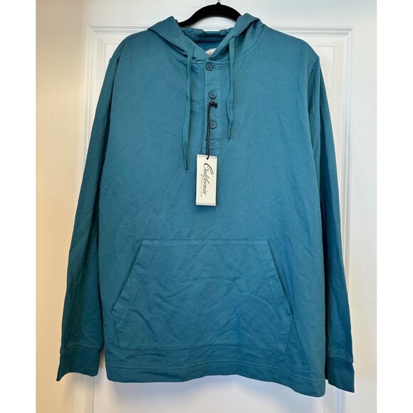 California Shirt Co Henley Hoodie Mens Large Hooded Long Sleeve Shirt Green - Picture 1 of 5